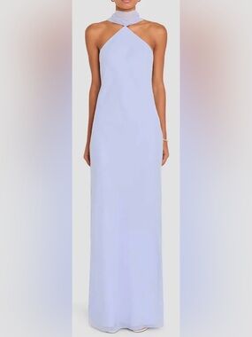 NEW Amanda Uprichard Ashton Halter Neck Chiffon Artic Blue Gown sz M
